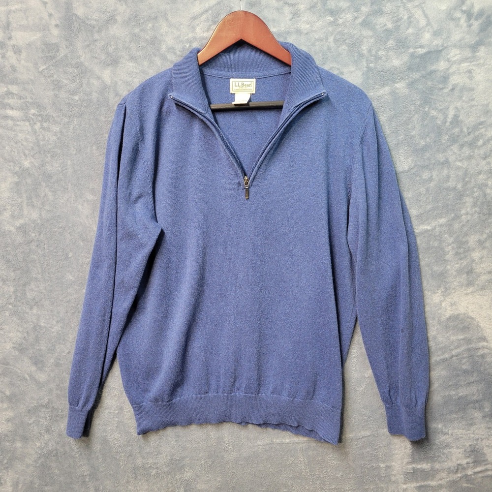 L.L.Bean Mens Cotton Cashmere Quarter Zip‎ Pullover Sweater - Medium